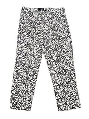 Laura Cropped Pants Womens Size 10 Black White Floral Slim Ankle Summer Cotton